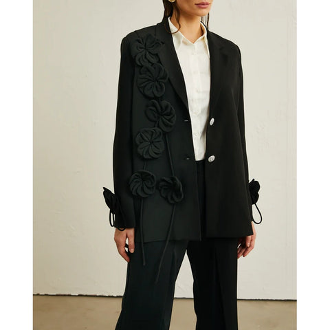 Hattie Black Floral-Appliqué Jacket
