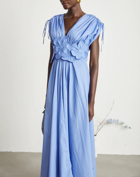 Nadine blue flower midi dress