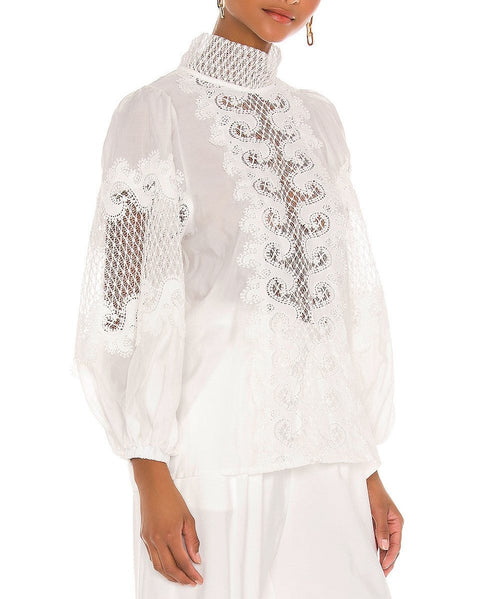 Lace Long Sleeve High Neckline Top