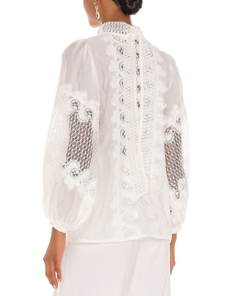 Lace Long Sleeve High Neckline Top