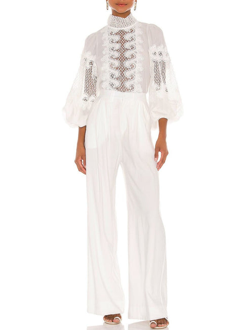 Lace Long Sleeve High Neckline Top