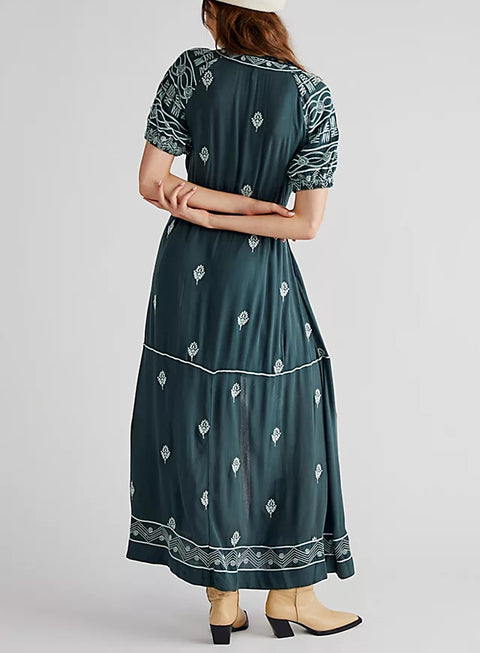 Cotton Embroidered Strappy Long Dress