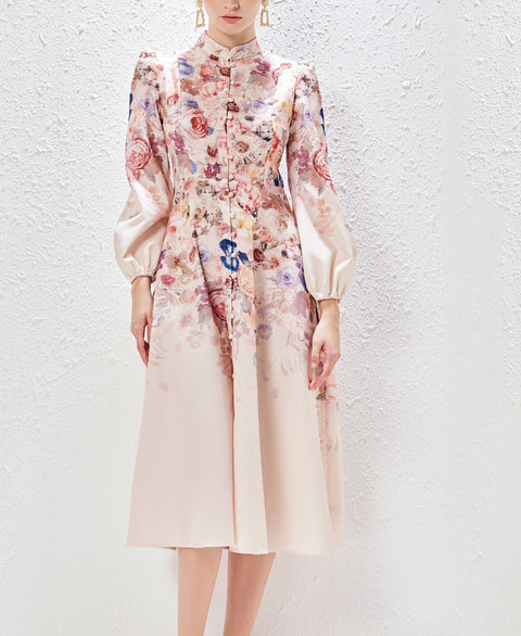 Printed Long-Sleeved Dress With Belt