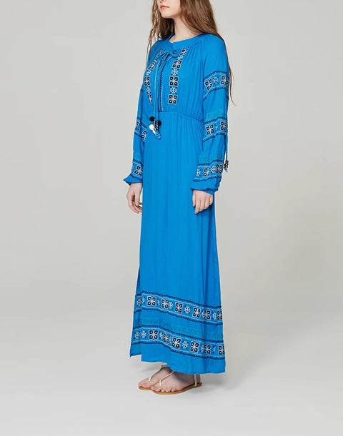 Embroidered Cutout Long Sleeve Dress