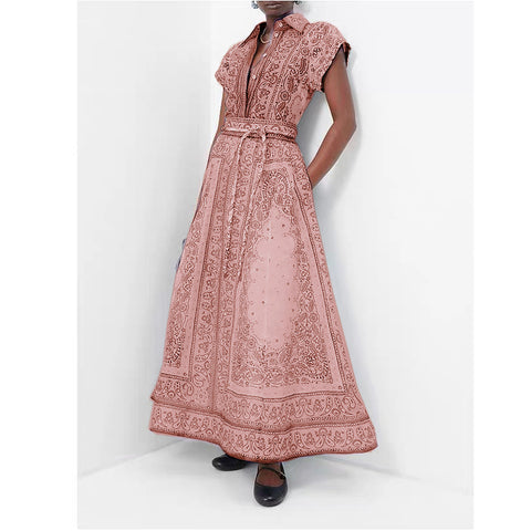 Floral V Collar Top ＆ High Waist Maxi Skirt Set 2 piece