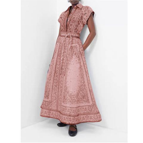Floral V Collar Top ＆ High Waist Maxi Skirt Set 2 piece