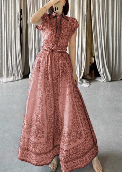 Floral V Collar Top ＆ High Waist Maxi Skirt Set 2 piece