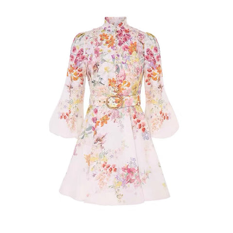 Floral Button Long Sleeve Mini Dress