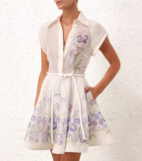 Printed lace-up Mini dress