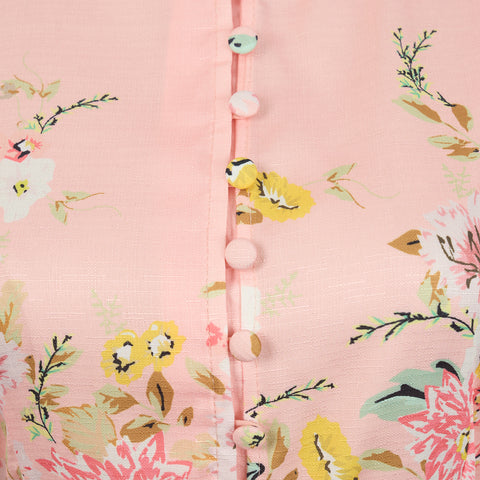 Print Stand-up collar lantern sleeves Dress