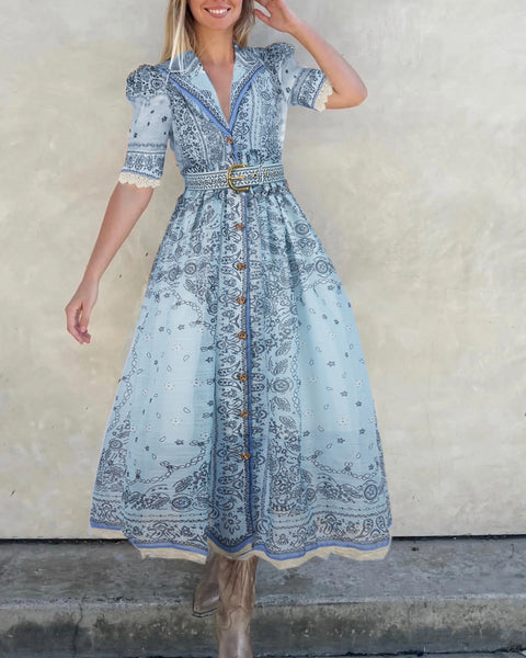 Floral Lace Short Sleeve Midi Dress