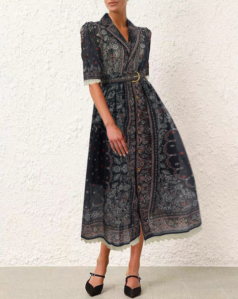Floral Lace Short Sleeve Midi Dress