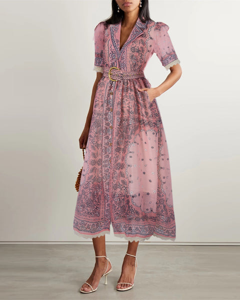 Floral Lace Short Sleeve Midi Dress