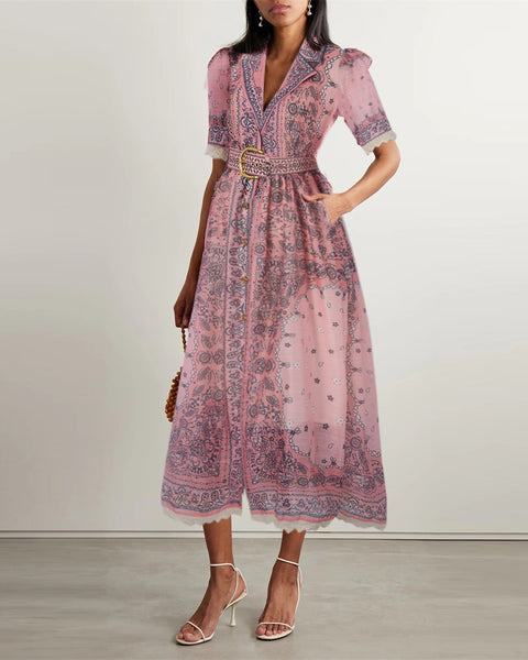 Floral Lace Short Sleeve Midi Dress