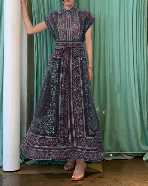 Floral V Collar Top ＆ High Waist Maxi Skirt Set 2 piece