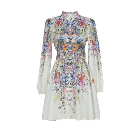 Printed Long-Sleeved Mini Dress With Belt