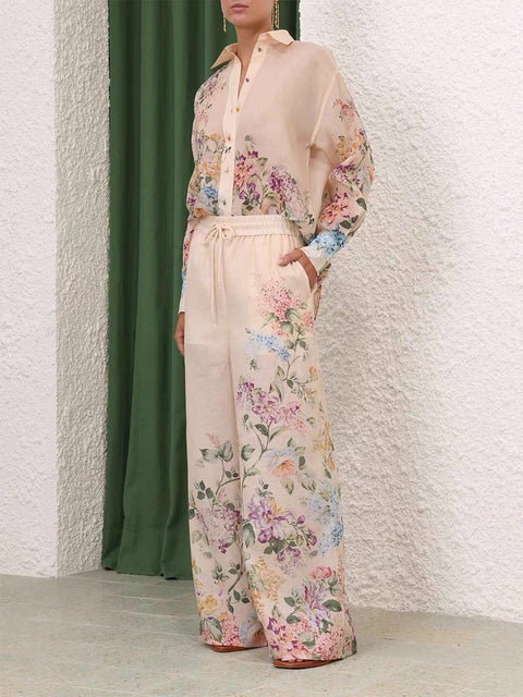 Printed Top + Wide-Leg Pants 2 Pieces Set