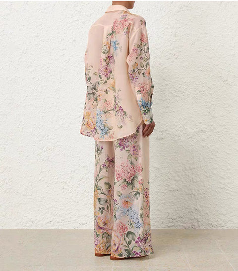 Printed Top + Wide-Leg Pants 2 Pieces Set