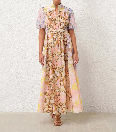 Floral Button Short Sleeve Maix Dress