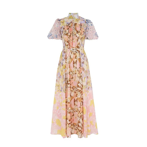 Floral Button Short Sleeve Maix Dress
