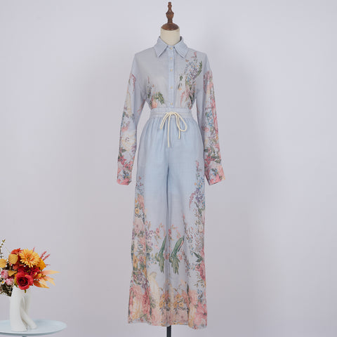 Printed Top + Wide-Leg Pants 2 Pieces Set