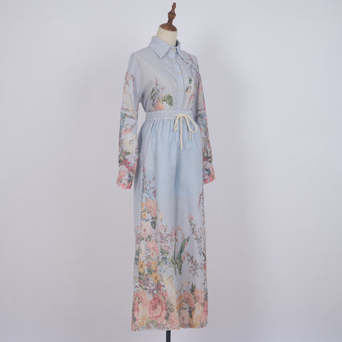Printed Top + Wide-Leg Pants 2 Pieces Set