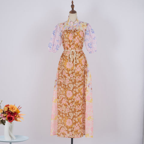 Floral Button Short Sleeve Maix Dress
