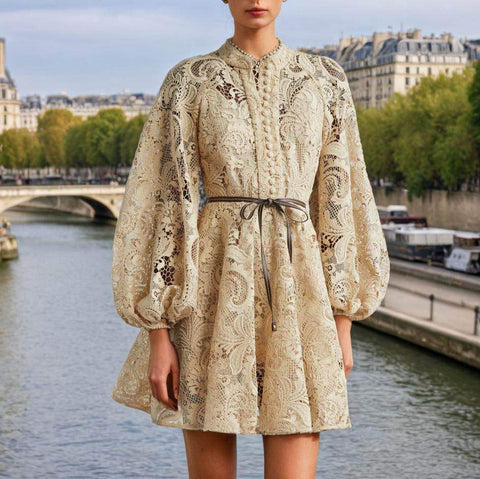 Lace Embroidered Hollow Mini Dress