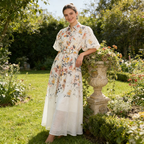 Collared Puff-Sleeve Dress