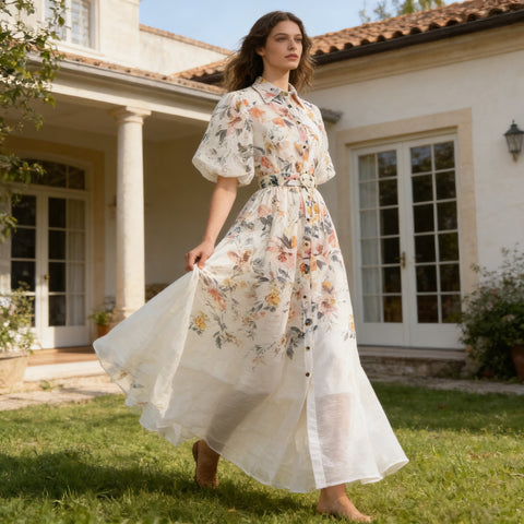 Collared Puff-Sleeve Dress