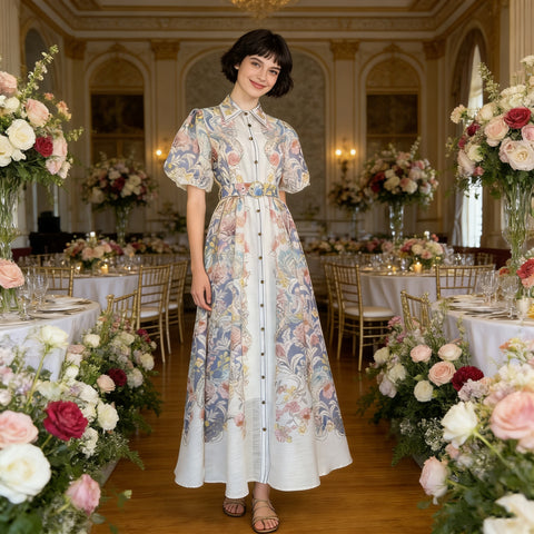 Collared Puff-Sleeve Dress