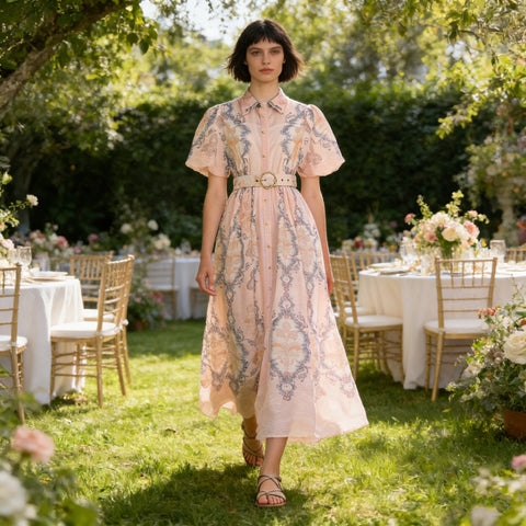 Collared Puff-Sleeve Dress