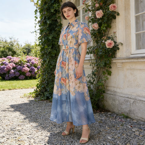 Collared Puff-Sleeve Dress
