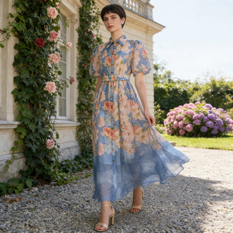 Collared Puff-Sleeve Dress