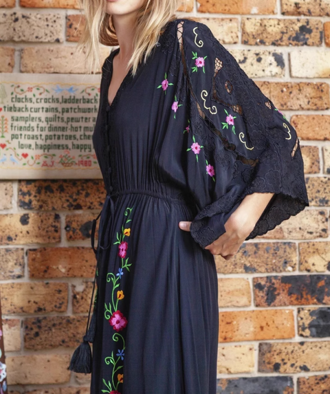 Boho Floral Embroidered Maxi Dress