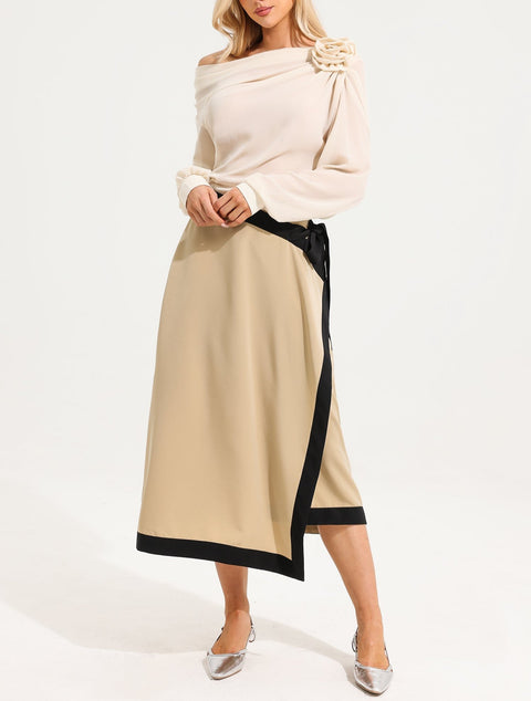 3D Flower One Shoulder Long Sleeve Top