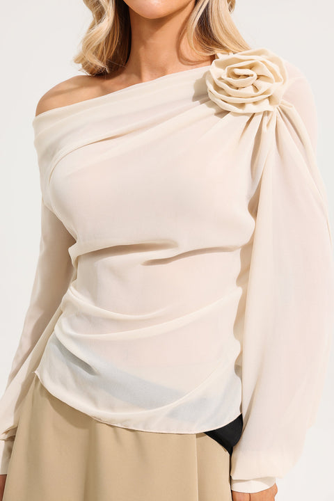 3D Flower One Shoulder Long Sleeve Top