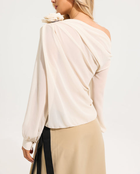 3D Flower One Shoulder Long Sleeve Top