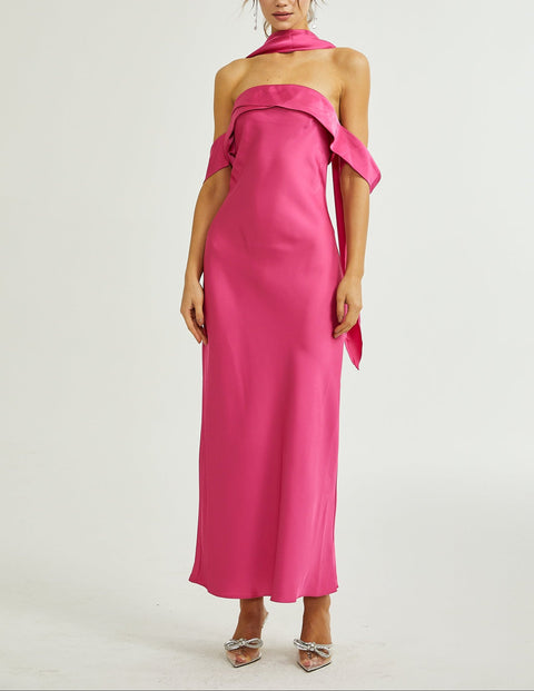 Yasmin off-shoulder satin midi dress