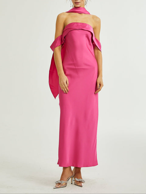 Yasmin off-shoulder satin midi dress