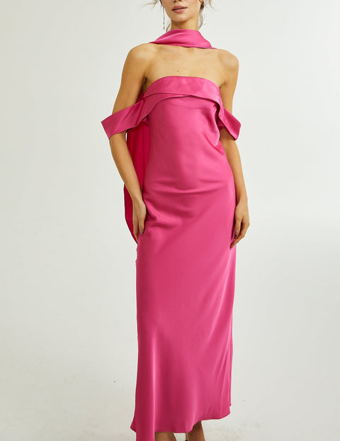 Yasmin off-shoulder satin midi dress