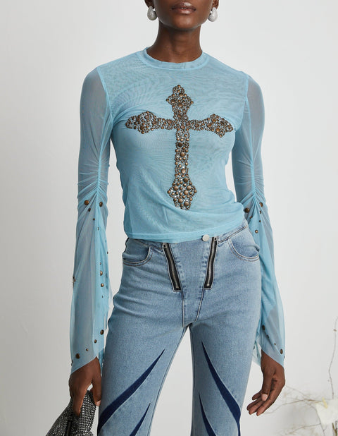 Émmanuelle semi-sheer stud-embellished top
