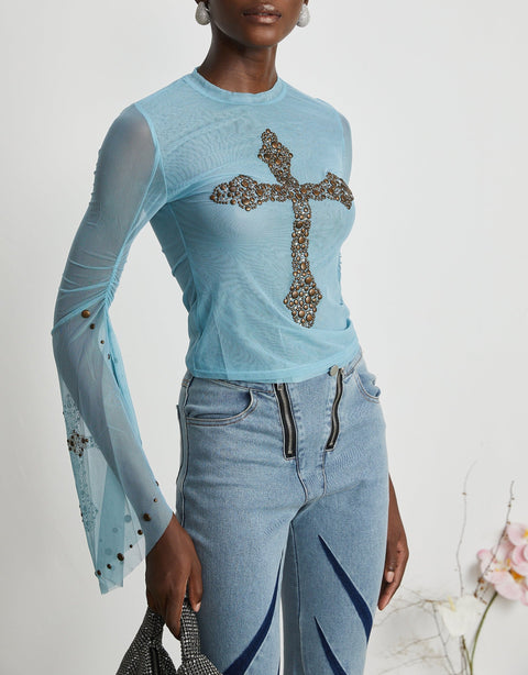 Émmanuelle semi-sheer stud-embellished top