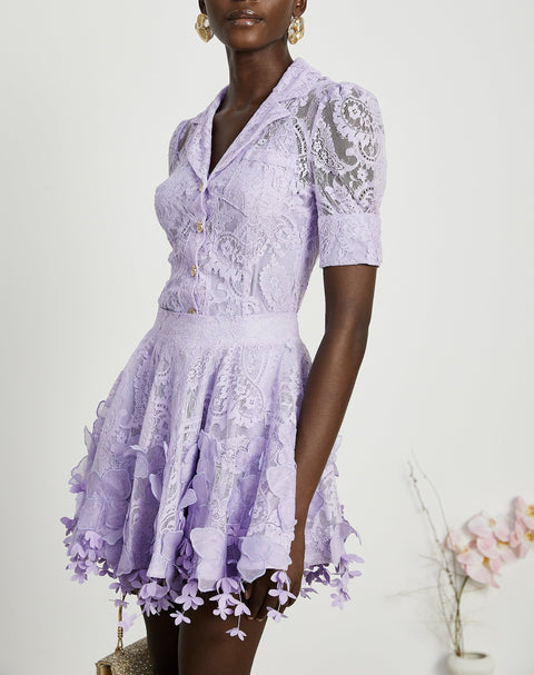 Lisette faux-floral embellished top & skirt matching set