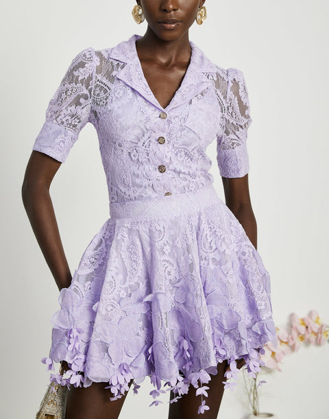 Lisette faux-floral embellished top & skirt matching set