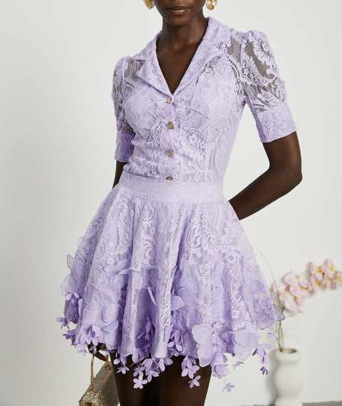 Lisette faux-floral embellished top & skirt matching set