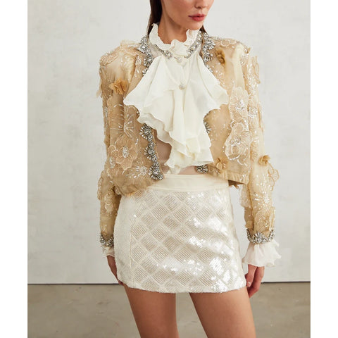 Liane Semi-Sheer Flower Beaded Prganza Light Luxury Jacket