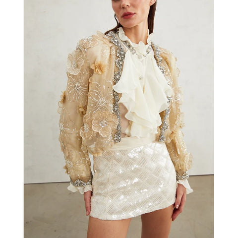 Liane Semi-Sheer Flower Beaded Prganza Light Luxury Jacket