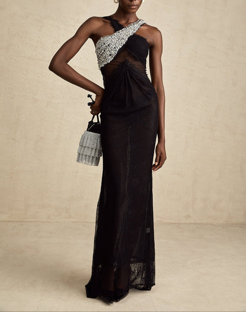 Irène black crossover crystal-embellished maxi dress