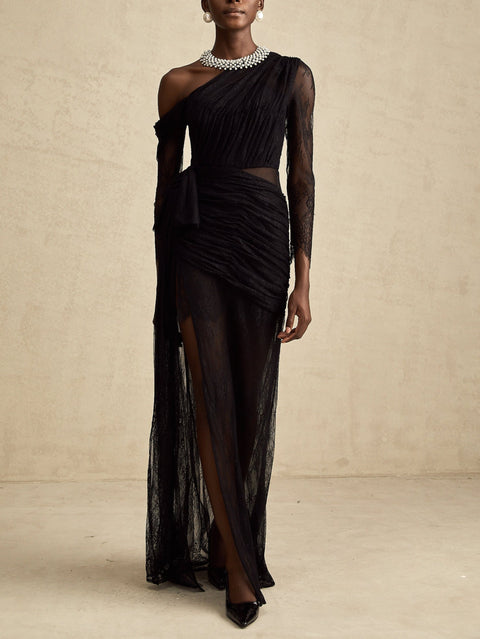 Jeanne black one-shoulder cut-out maxi dress